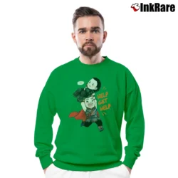 Men’s Help Get Help Thor And Loki Comedy Scene Crewneck Sweatshirt in irish green | Cozy Fabric, Clean Style