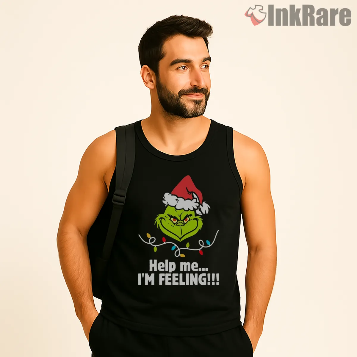 Help Me I Am Feeling Grinch Holiday Mood Tank Top Black Help Me I Am Feeling Grinch Holiday Mood Shirt on black tank top for men graphic tee
