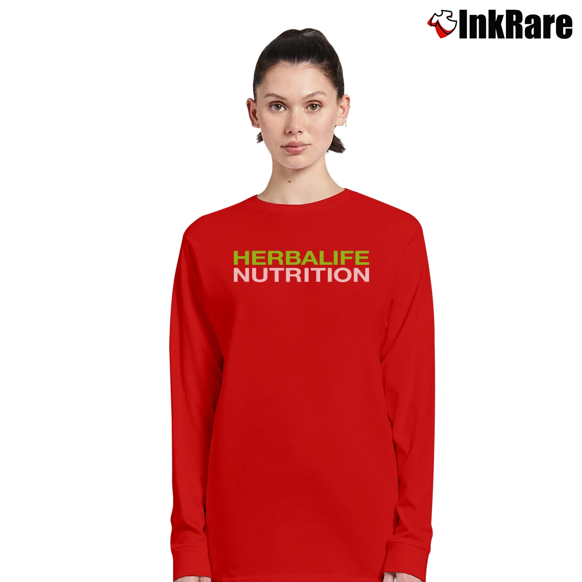Women’s Herbalife Nutrition Boyfriend Fit Long-Sleeve Top in red | Sleek, Versatile, All-Season