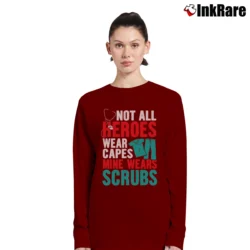Women’s Hero Scrubs Healthcare Tribute Long-Sleeve Top in maroon | Sleek, Versatile, All-Season