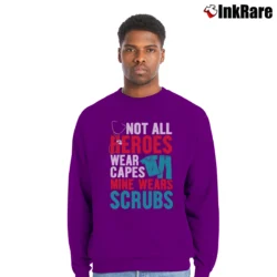 Men’s Hero Scrubs Healthcare Tribute Crewneck Sweatshirt in purple | Cozy Fabric, Clean Style