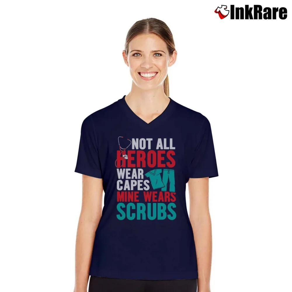 Women’s Hero Scrubs Healthcare Tribute V-Neck Tee in navy | Chic Neckline, Soft Texture