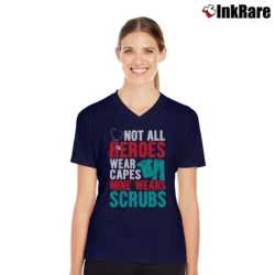 Women’s Hero Scrubs Healthcare Tribute V-Neck Tee in navy | Chic Neckline, Soft Texture