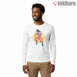 Heroic Goku Sunset Martial Artist Pose Shirt on white long sleeve shirt for men graphic tee
