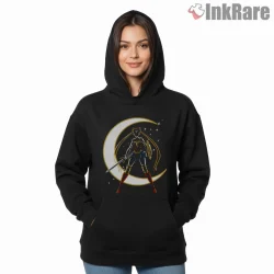 Heroic Moon Warrior Crossover Power Shirt on black hoodie for women graphic tee