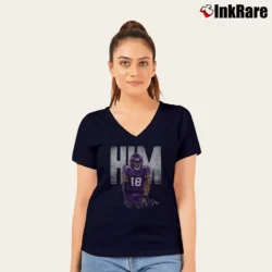 Women’s him justin jefferson minnesota vikings nfl football fan V-Neck Tee in navy | Chic Neckline, Soft Texture