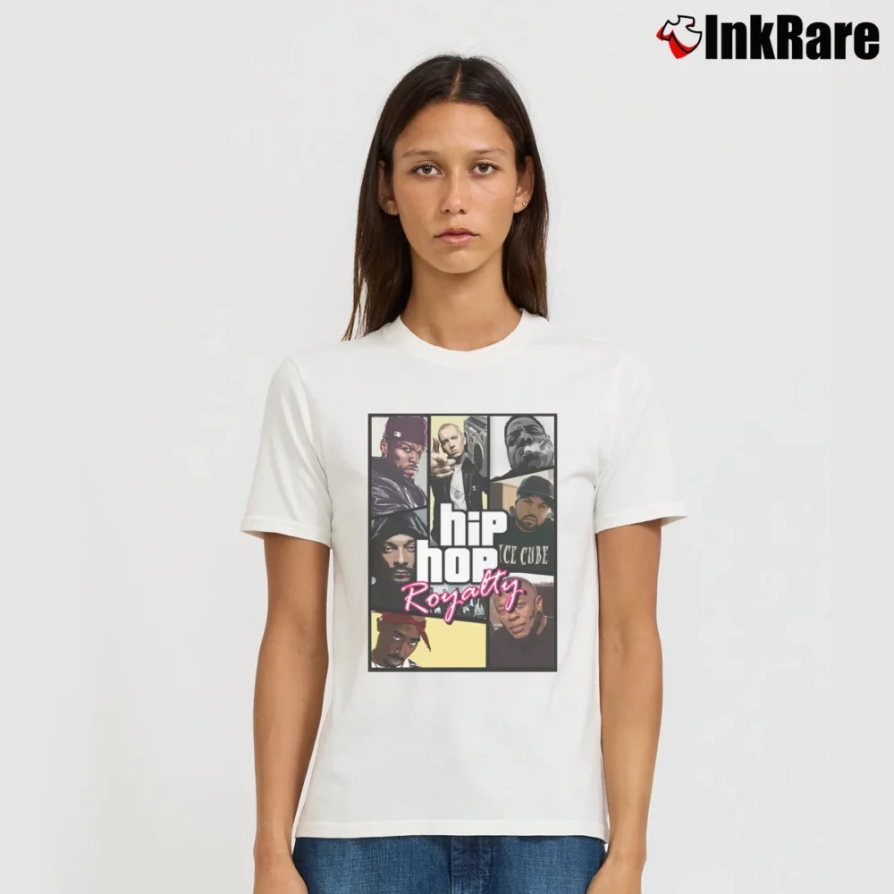 Women’s Hip Hop Royalty Rap Gods Eminem Dr Dre 2 - pac 50 Cent Snoop Dogg Ice Cube Nwa for Legends Fans Signature T-Shirt in white | Soft, Flattering Fit