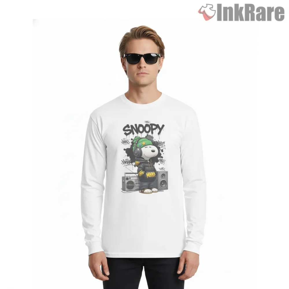 Hip Hop Snoopy Graffiti Dj Shirt on white long sleeve shirt for men graphic tee