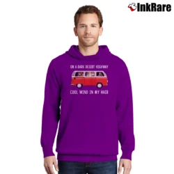 Men’s Hippie Cat Dark Desert Highway Pullover Hoodie in purple | Cozy, Durable, Modern Fit