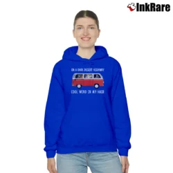 Women’s Hippie Cat Dark Desert Highway Cozy Hoodie in royal blue | Warm, Structured, Stylish