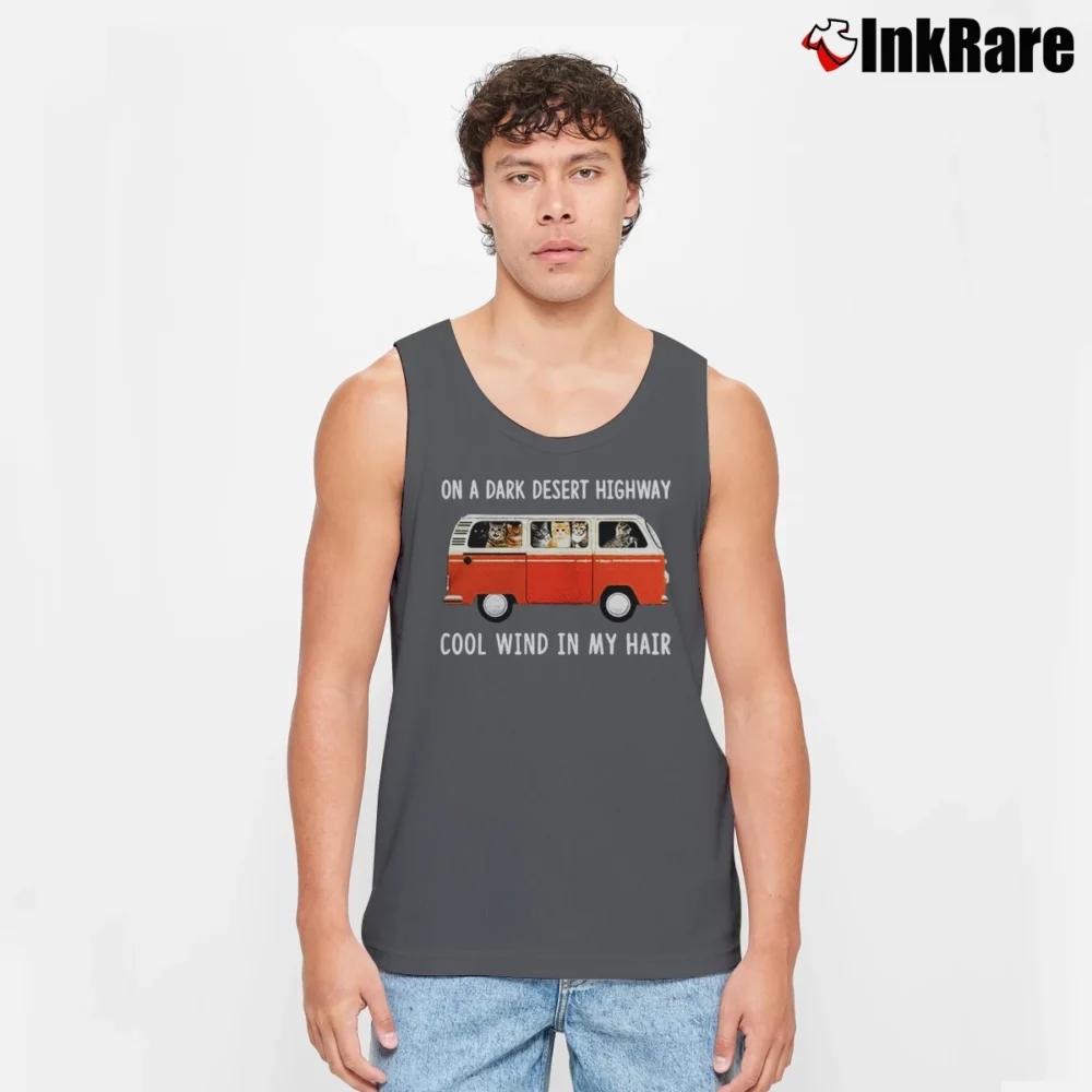 Men’s Hippie Cat Dark Desert Highway Tank Top in charcoal | Breathable, Active-Friendly Design