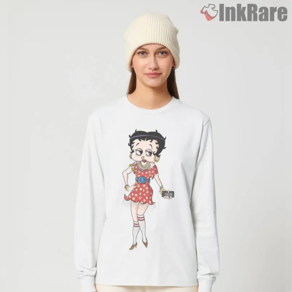 Hipster Betty Boop Red Sundress Street Style Shirt on white long sleeve shirt for women graphic tee