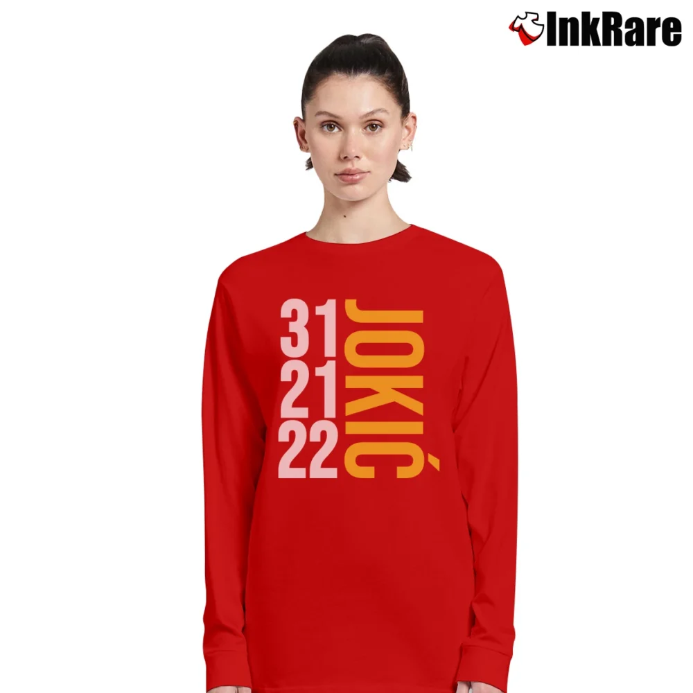 Women’s historic game nikola jokic denver nuggets nba playoff mvp Long-Sleeve Top in red | Sleek, Versatile, All-Season