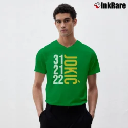 Men’s historic game nikola jokic denver nuggets nba playoff mvp V-Neck Tee in irish green | Sharp, Breathable, Everyday Staple