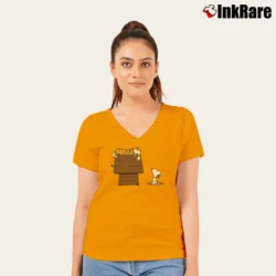 Women’s Hobbes Tiger On Doghouse Snoopy Classic V-Neck Tee in orange | Chic Neckline, Soft Texture