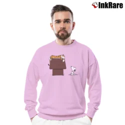 Men’s Hobbes Tiger Sleep On Doghouse Snoopy Crewneck Sweatshirt in light pink | Cozy Fabric, Clean Style