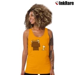 Women’s Hobbes Tiger Sleep On Doghouse Snoopy Tank Top in orange | Lightweight, Movement-Friendly