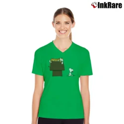Women’s Hobbes Tiger Sleep On Doghouse Snoopy V-Neck Tee in irish green | Chic Neckline, Soft Texture