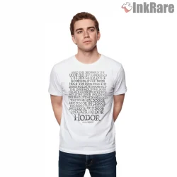 Hodor Hold The Door Typography Tribute Shirt on white short sleeve shirt for men graphic tee