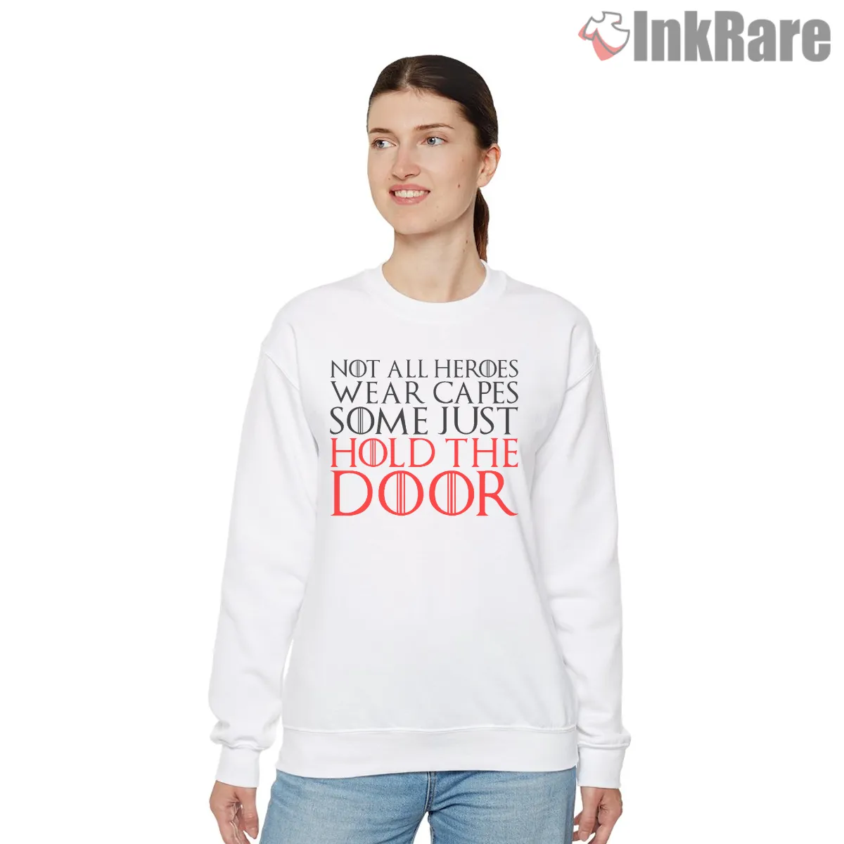 Hold The Door Bold Red Typography Hodor Shirt on graphic shirt for women graphic tee