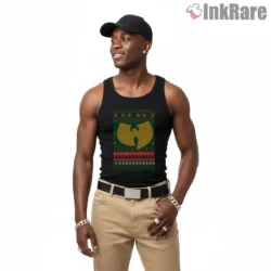 Holiday Knit Style Wu Tang Ugly Christmas Shirt on black tank top for men graphic tee