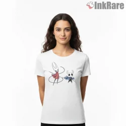 Hollow Knight And Hornet Dual Minimal Line Art Shirt on white short sleeve shirt for women graphic tee