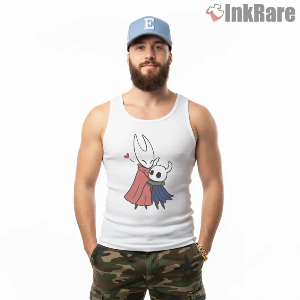 Hollow Knight And Hornet Hug Cute Love Shirt on white tank top for men graphic tee
