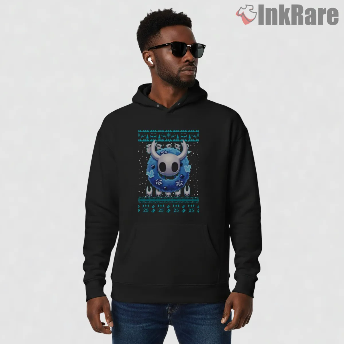 Hollow Knight Blue Winter Grub Pattern Shirt on black hoodie for men graphic tee