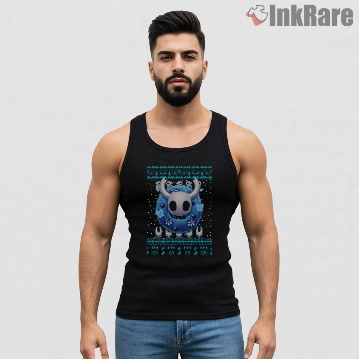Hollow Knight Blue Winter Grub Pattern Tank Top Black Hollow Knight Blue Winter Grub Pattern Shirt on black tank top for men graphic tee