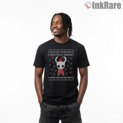 Hollow Knight Christmas Knit Pattern Cozy Shirt on black short sleeve shirt for men graphic tee