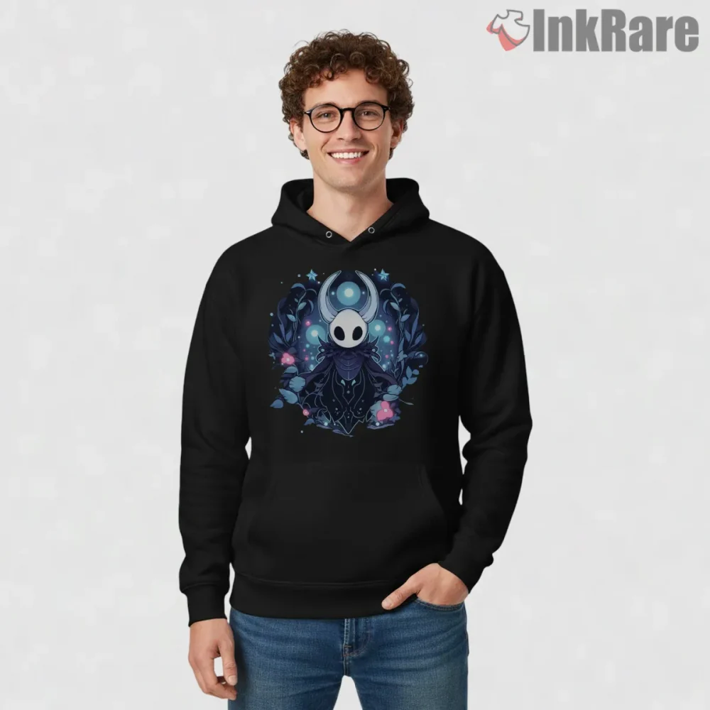 Hollow Knight Cosmic Bloom Dream Aura Shirt on black hoodie for men graphic tee