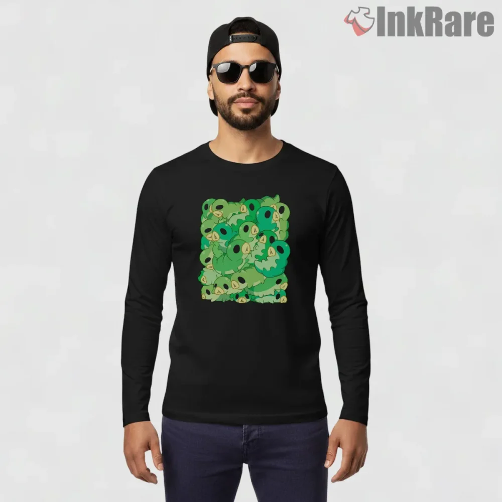 Hollow Knight Green Grub Swarm Cute Cluster Shirt on black long sleeve shirt for men graphic tee