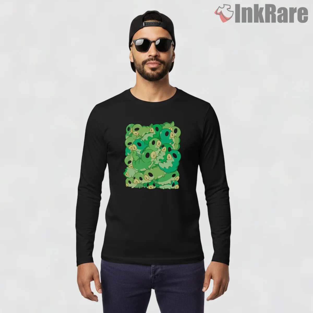 Hollow Knight Green Grub Swarm Cute Cluster Long Sleeve Black Hollow Knight Green Grub Swarm Cute Cluster Shirt on black long sleeve shirt for men graphic tee