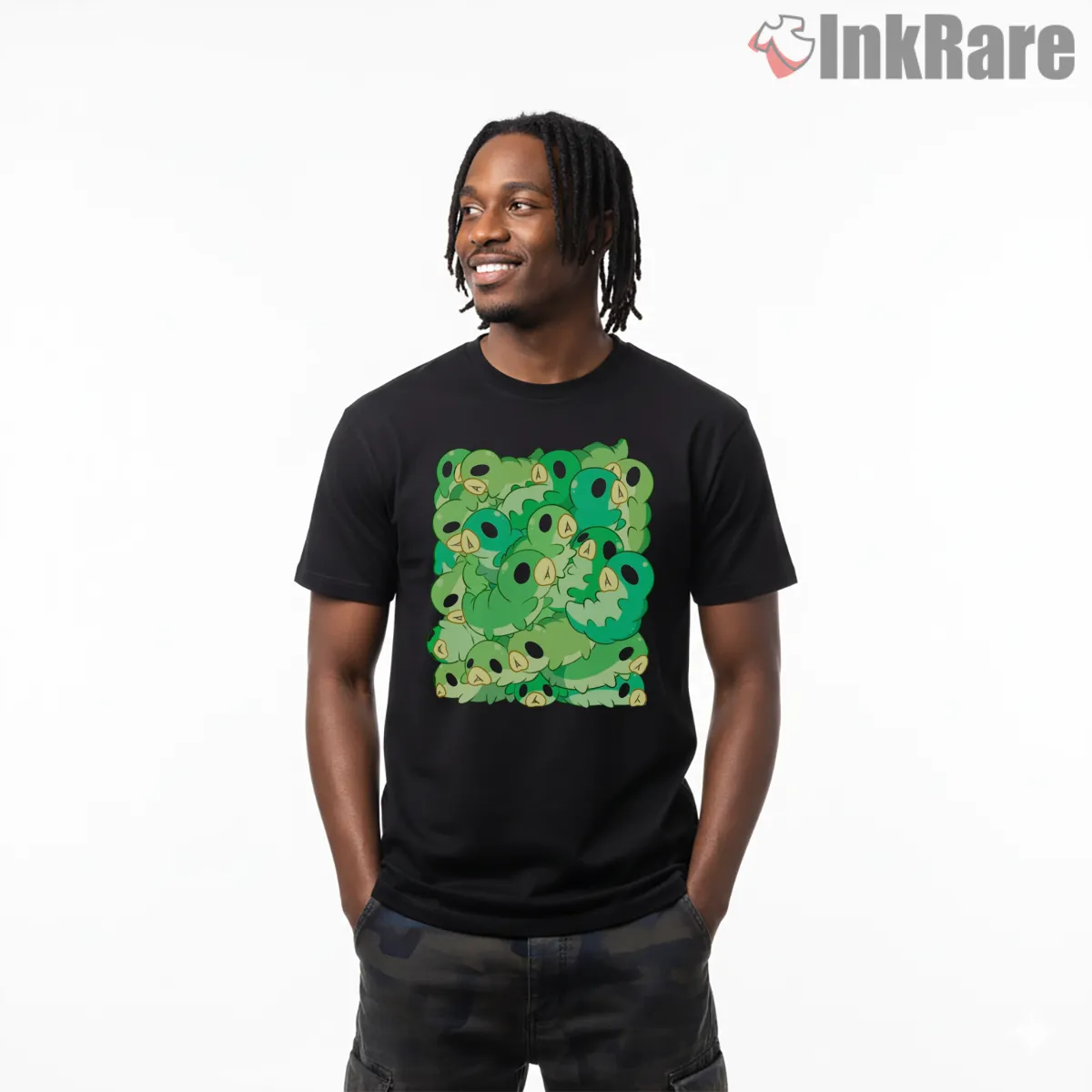 Hollow Knight Green Grub Swarm Cute Cluster Shirt on black short sleeve shirt for men graphic tee