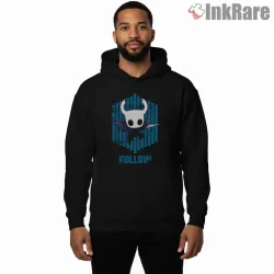 Hollow Knight Minimal Neon Blue Emblem Shirt on black hoodie for men graphic tee