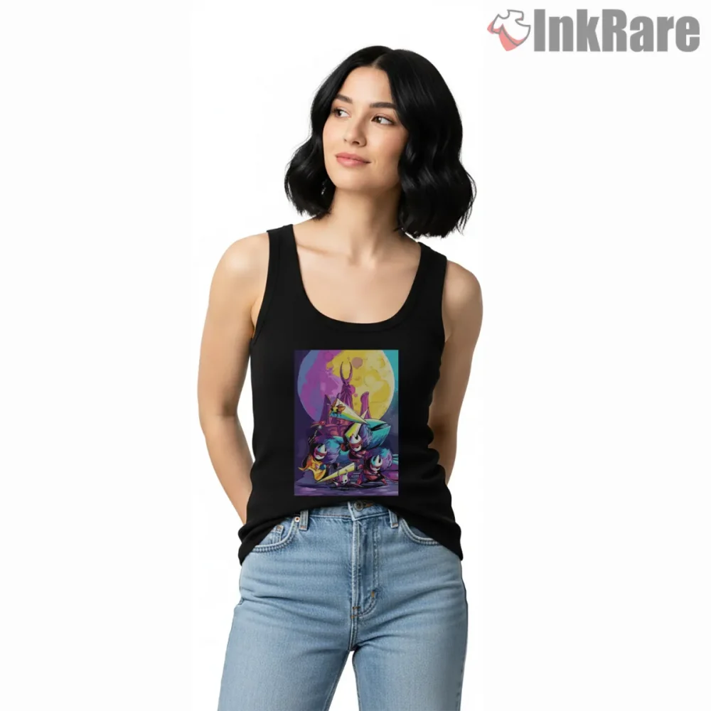 Hollow Knight Party Squad Colorful Adventure Shirt on black tank top for women graphic tee