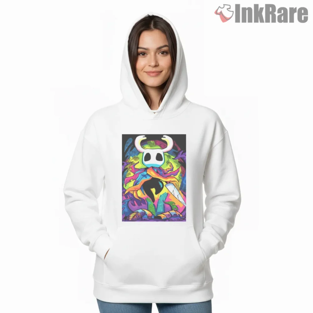 Hollow Knight Psychedelic Neon Chaos Art Shirt on white hoodie for women graphic tee