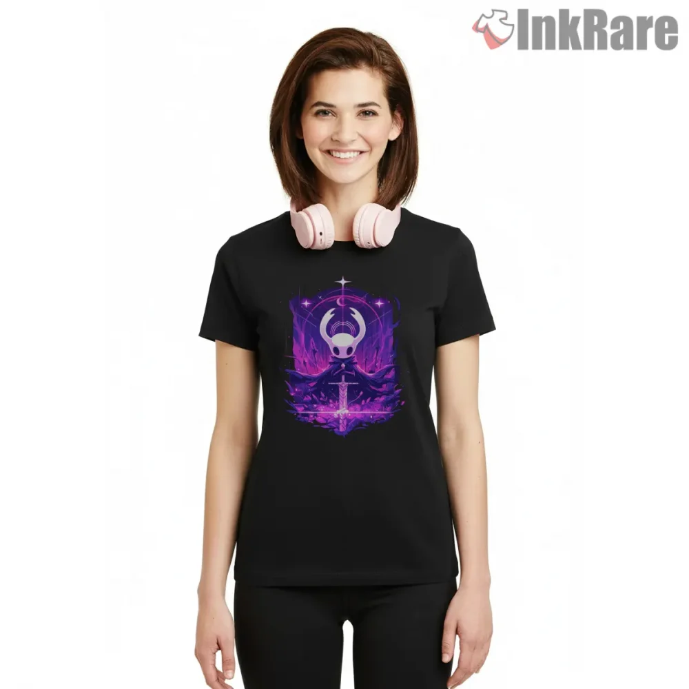 Hollow Knight Radiant Purple Void Energy Shirt on black short sleeve shirt for women graphic tee