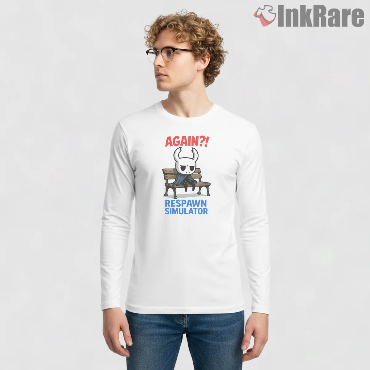 Hollow Knight Respawn Simulator Again Meme Long Sleeve White Hollow Knight Respawn Simulator Again Meme Shirt on white long sleeve shirt for men graphic tee