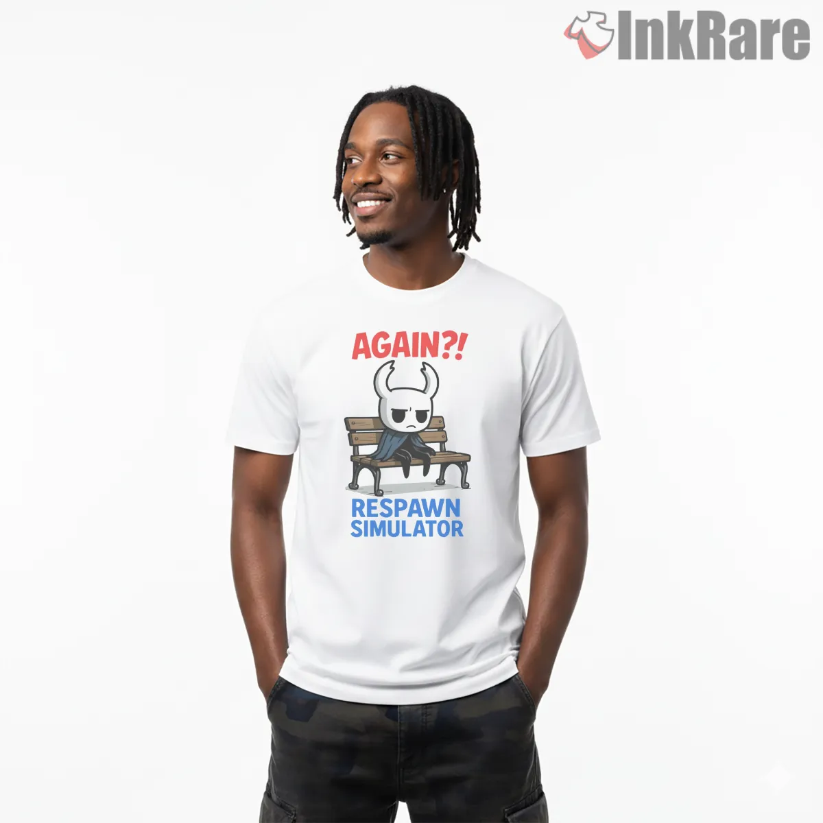 Hollow Knight Respawn Simulator Again Meme Short Sleeve White Hollow Knight Respawn Simulator Again Meme Shirt on white short sleeve shirt for men graphic tee