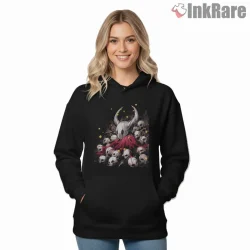 Hollow Knight Skull Pile Dark Fantasy Aura Shirt on black hoodie for women graphic tee