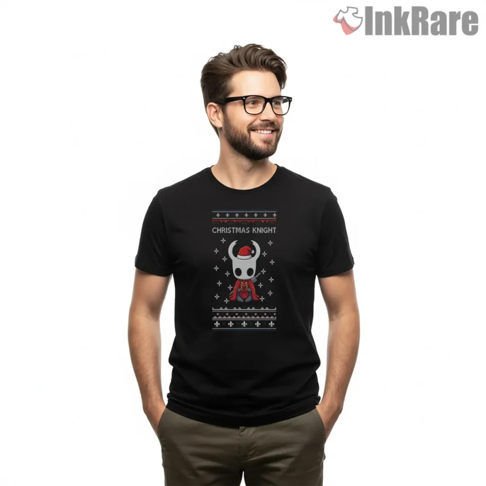 Hollow Knight Snow Pattern Holiday Minimal Shirt on black short sleeve shirt for men graphic tee