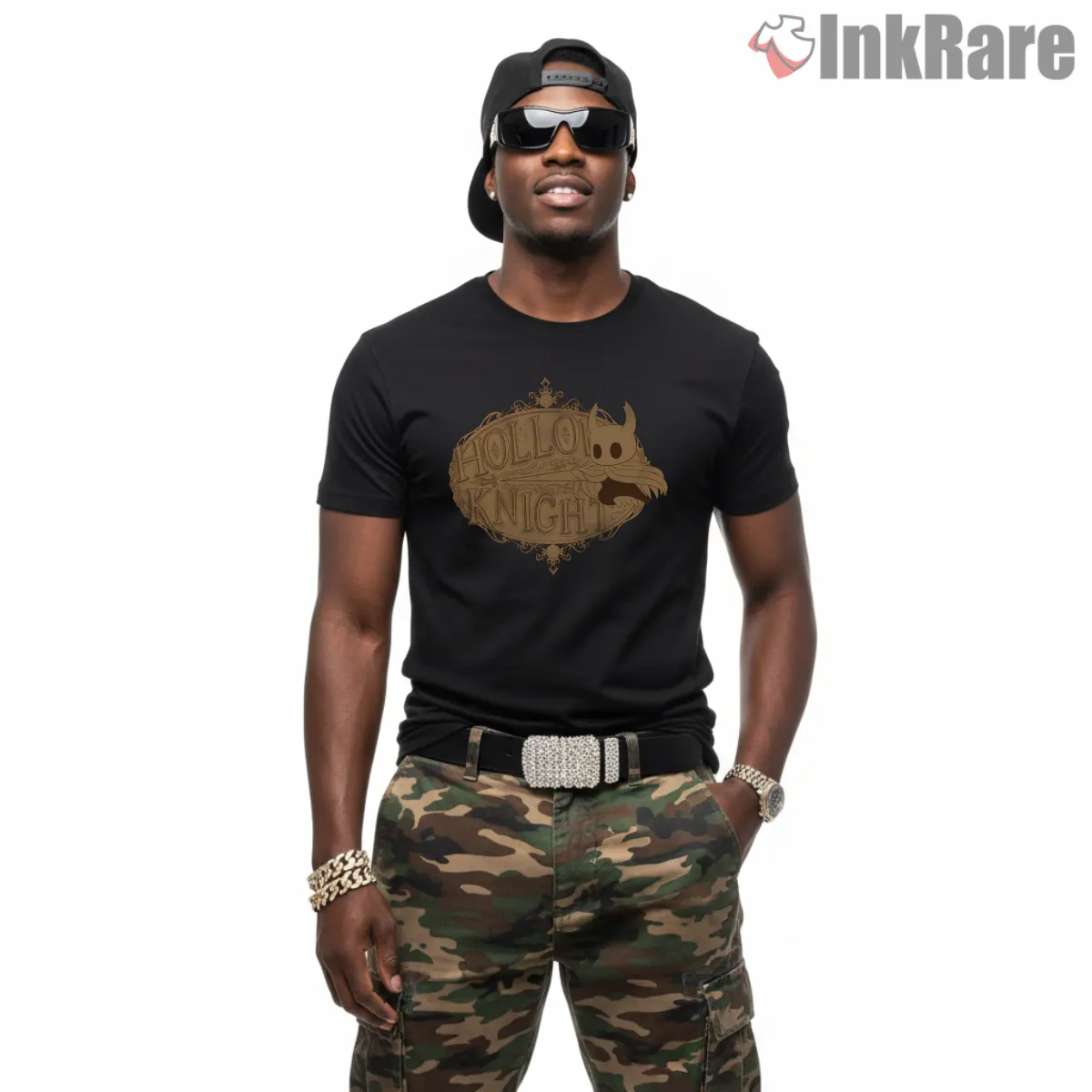 Hollow Knight Vintage Engraved Logo Style Shirt on black short sleeve shirt for men graphic tee