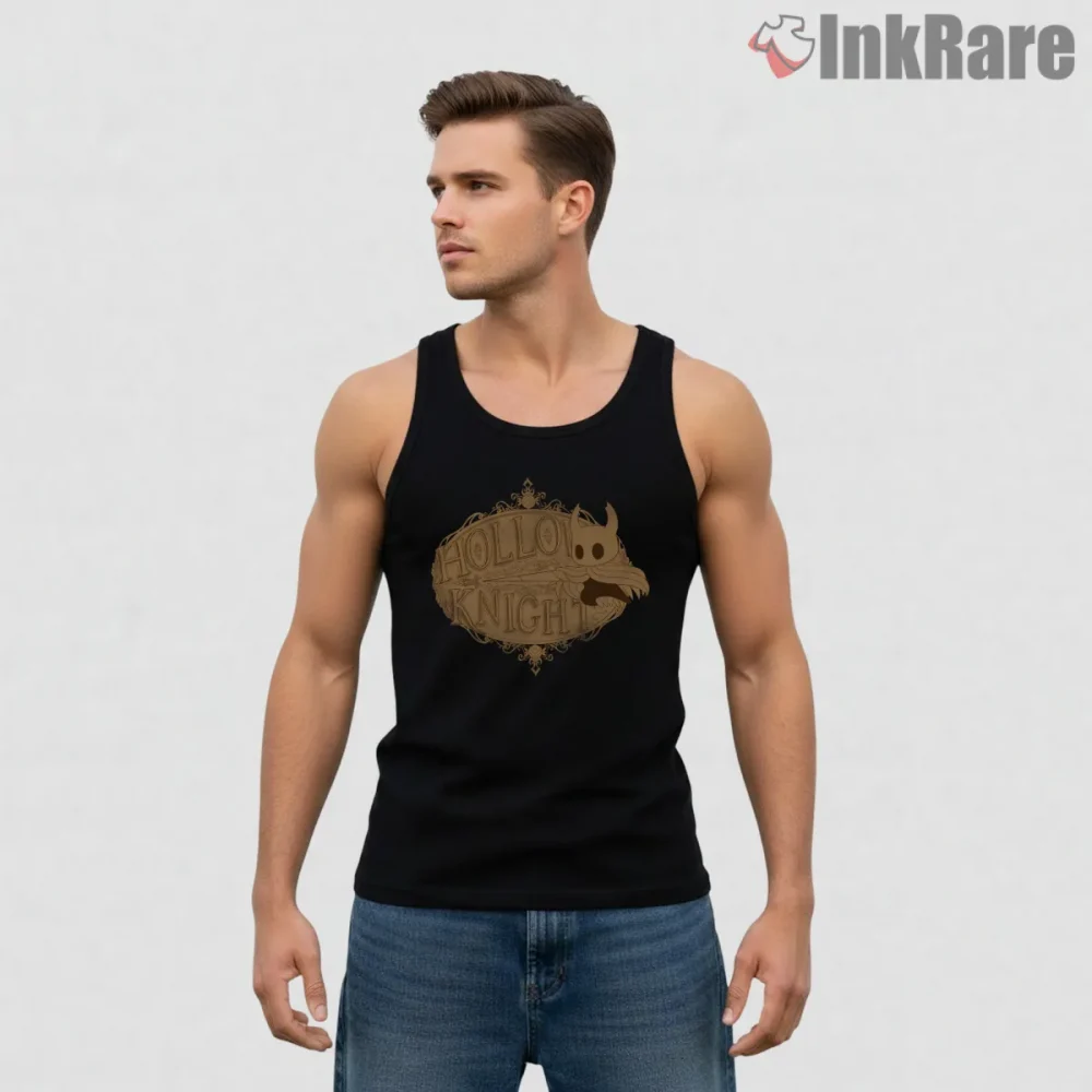 Hollow Knight Vintage Engraved Logo Style Shirt on black tank top for men graphic tee