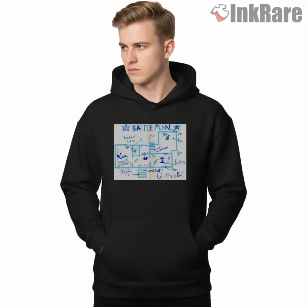 Home Alone Battle Plan Blueprint Shirt on black hoodie for men graphic tee