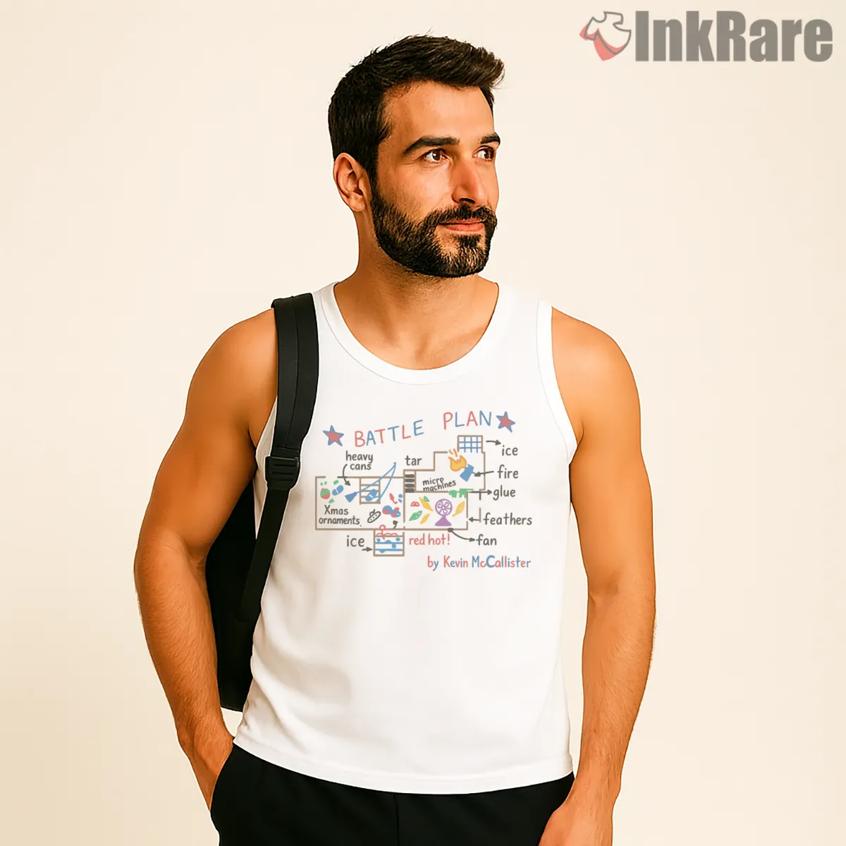 Home Alone Battle Plan Kevin Sketch Map Tank Top White Home Alone Battle Plan Kevin Sketch Map Shirt on white tank top for men graphic tee