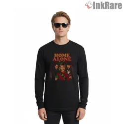 Home Alone Classic Movie Poster Shirt on black long sleeve shirt for men graphic tee