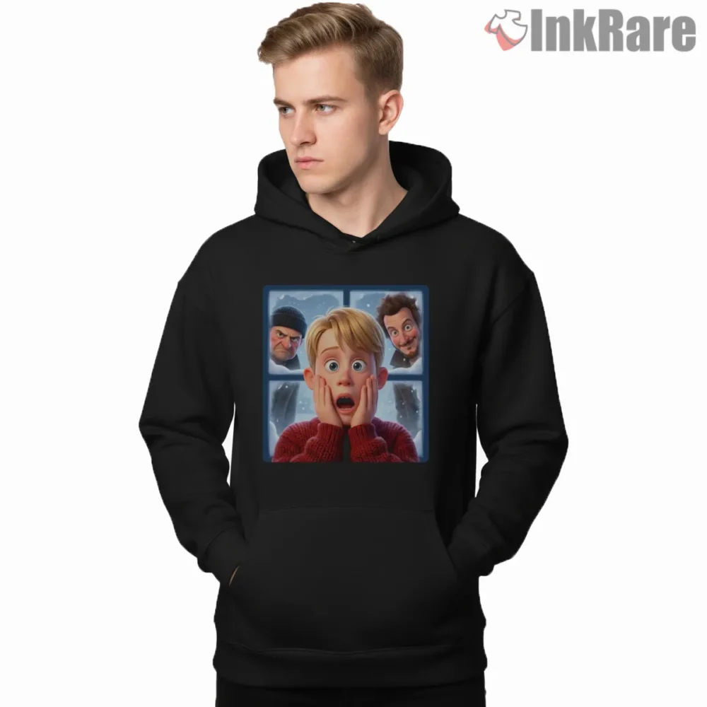 Home Alone Classic Scream Poster Shirt on black hoodie for men graphic tee