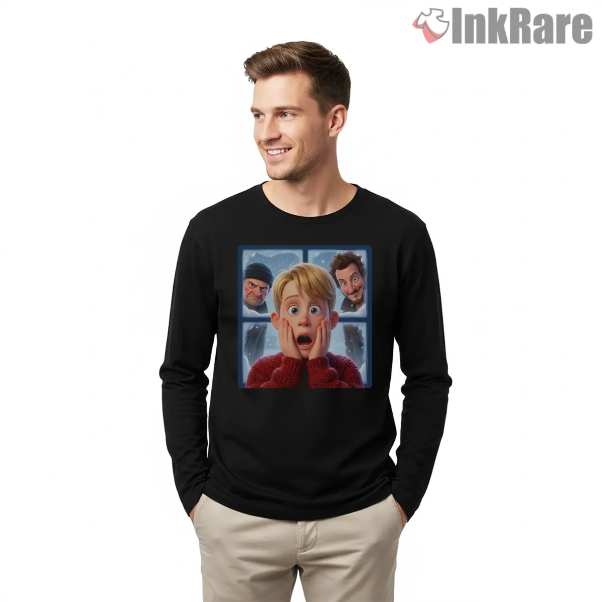 Home Alone Classic Scream Poster Shirt on black long sleeve shirt for men graphic tee