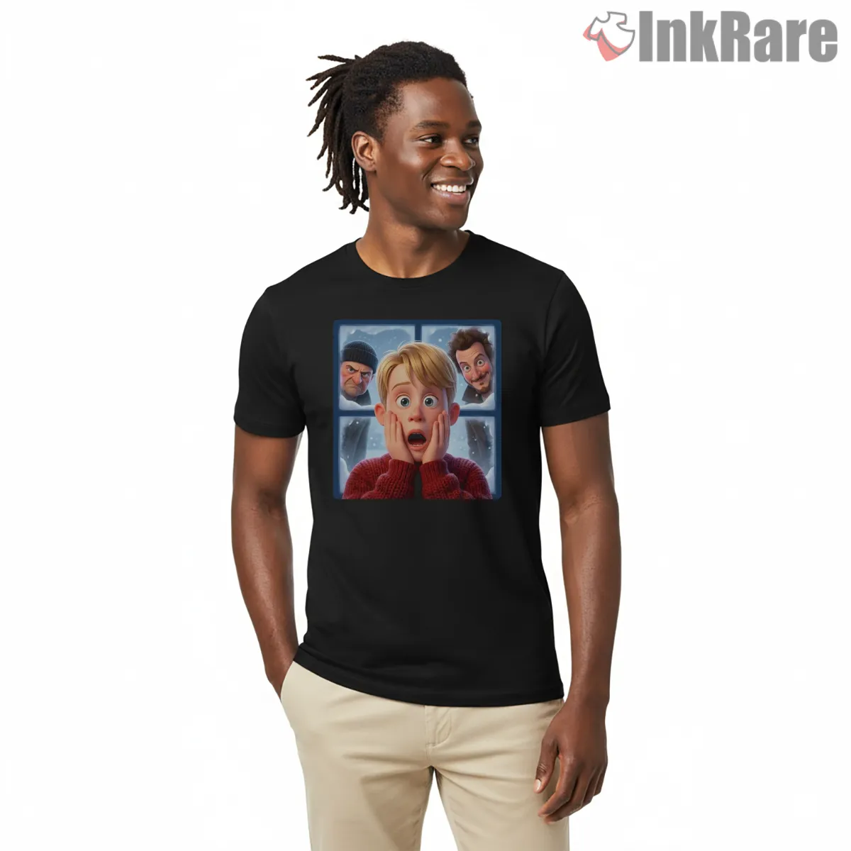 Home Alone Classic Scream Poster Short Sleeve Black Home Alone Classic Scream Poster Shirt on black short sleeve shirt for men graphic tee